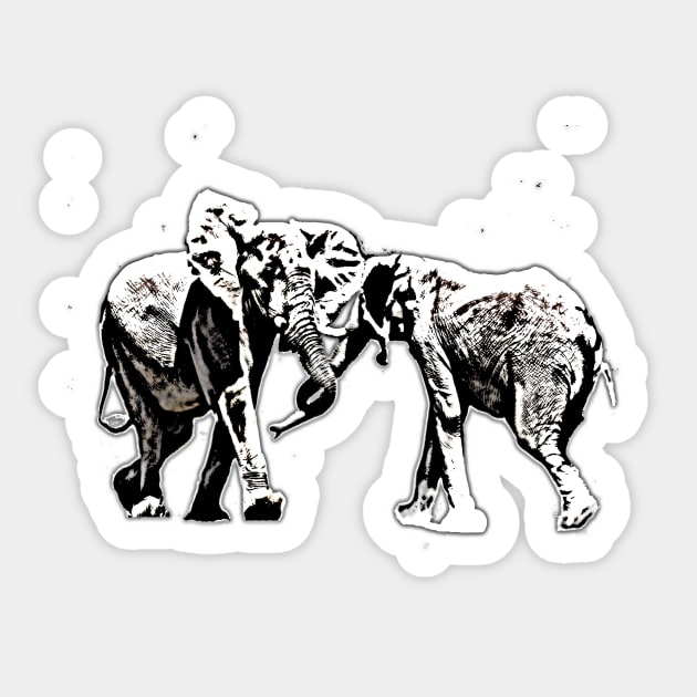 bull elephants  fighting Sticker by bywhacky